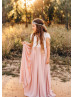 Ivory Eyelash Lace Dusty Blush Chiffon Sweet Flower Girl Dress